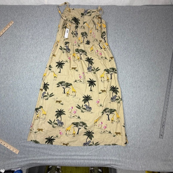 Old Navy Dresses & Skirts - Old Navy Safari Print Linen Blend Midi Dress Giraffe Zebra Tan NEW
